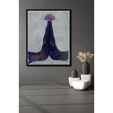 Teona Ahşap Çerçeve Görünümlü Lotus Çiçeği Meditasyon Dekoratif Ahşap Mdf Tablo Dikdörtgen Tablo