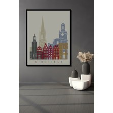 Teona Ahşap Çerçeve Görünümlü Stockholm Şehir Silueti Dekoratif Ahşap Mdf Tablo Dikdörtgen Tablo