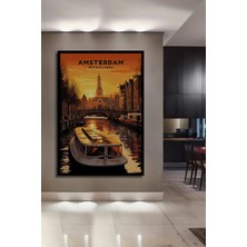 Teona Ahşap Çerçeve Görünümlü Amsterdam Kanalları Dekoratif Ahşap Mdf Ev Duvar Tablo Dikdörtgen Ev Duvar Tablo
