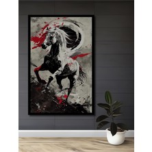 Teona Ahşap Çerçeve Görünümlü Kırmızı Siyah Soyut At Dekoratif Ahşap Mdf Tablo Dikdörtgen Tablo