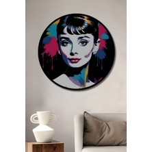 Teona Ahşap Çerçeve Görünümlü Renkli Audrey Hepburn Ahşap Mdf Dekoratif Ev Duvar Tablo Yuvarlak Ev Duvar Tablo