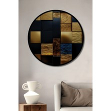 Teona Ahşap Çerçeve Görünümlü Altın Geometrik Modern Ahşap Mdf Dekoratif Ev Duvar Tablo Yuvarlak Ev Duvar Tablo