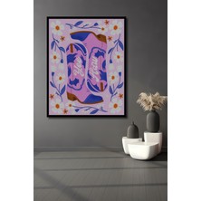 Teona Ahşap Çerçeve Görünümlü Çiçekli Kovboy Çizme Dekoratif Ahşap Mdf Ev Duvar Tablo Dikdörtgen Ev Duvar Tablo