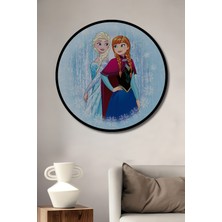 Teona Ahşap Çerçeve Görünümlü Elsa Anna Karlar Ülkesi Dekoratif Ahşap Mdf Ev Duvar Tablo Yuvarlak Ev Duvar Tablo