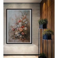 Teona Ahşap Çerçeve Görünümlü Romantik Çiçek Buketi Ahşap Mdf Dekoratif Ev Duvar Tablo Dikdörtgen Ev Duvar Tablo