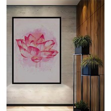 Teona Ahşap Çerçeve Görünümlü Pembe Nilüfer Çiçeği Dekoratif Ahşap Mdf Ev Duvar Tablo Dikdörtgen Ev Duvar Tablo