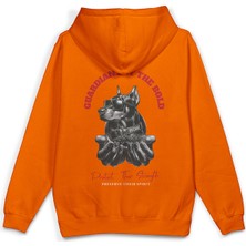 Overoz Doberman Sırt Baskılı Kapüşonlu Oversize Sweatshirt Köpekli Turuncu Hoodie H1193