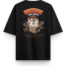 Overoz Tazmanian Devil Tazmanya Canavarı Sırt Baskılı Yarı Oversize Siyah Tshirt 1392