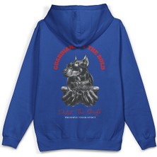 Overoz Doberman Sırt Baskılı Kapüşonlu Oversize Sweatshirt Köpekli Mavi Hoodie H1193
