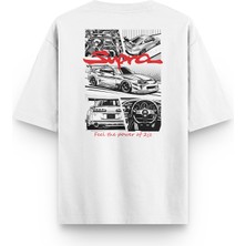 Overoz Beyaz Oversize Tshirt Supra 2jz Sırt Baskılı T-Shirt Oversize Yazılı Unisex Tişört 1209