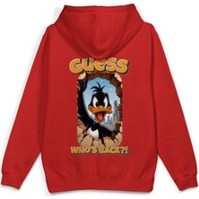 Overoz Daffy Duck Sırt Baskılı Kapüşonlu Oversize Sweatshirt Kırmızı Hoodie H1393