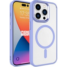 Apple iPhone 15 Pro Kılıf Wireless Şarj Özellikli Aden Krom Magsafe Silikon Kapak-Lila