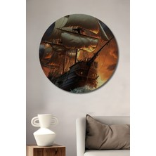Teona Ahşap Fırtınada Yol Alan Yelkenli Dekoratif Ahşap Mdf Işyeri Duvar Tablo Yuvarlak Işyeri Duvar Tablo