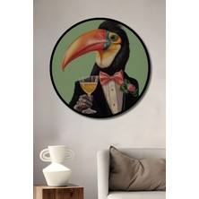 Teona Ahşap Çerçeve Görünümlü Tukan Şık Giyimli Dekoratif Ahşap Mdf Ev Duvar Tablo Yuvarlak Ev Duvar Tablo