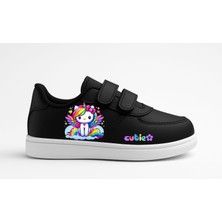 Lias Shoes Rainbow Unicorn Haylo Baskılı Siyah Bantlı Çocuk Spor Ayakkabı Sneaker