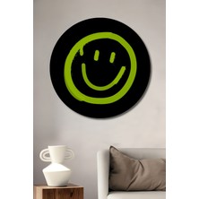 Teona Ahşap Çerçeve Görünümlü Neon Güler Yüz Ahşap Mdf Dekoratif Ev Duvar Tablo Yuvarlak Ev Duvar Tablo