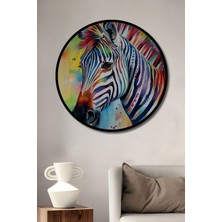 Teona Ahşap Çerçeve Görünümlü Gökkuşağı Zebra Dekoratif Ahşap Mdf Ev Duvar Tablo Yuvarlak Ev Duvar Tablo