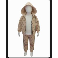 Angel Leon Dream Erkek / Kız Bebek Kapüşonlu Fermuarlı Eşofman Takımı By Baskılı Bej