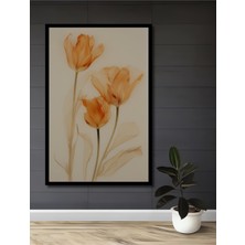 Teona Ahşap Çerçeve Görünümlü Zarif Laleler Dekoratif Ahşap Mdf Ev Duvar Tablo Dikdörtgen Ev Duvar Tablo