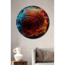 Teona Ahşap Alevli Basketbol Topu Dekoratif Ahşap Mdf Ev/işyeri Duvar Tablo Yuvarlak Ev/işyeri Duvar Tablo