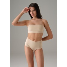 Kapsulavm Kadın Ten Dikişsiz Yüksek Bel Marka Baskılı Slip 7003