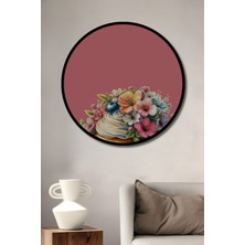 Teona Ahşap Çerçeve Görünümlü Çiçekli Cupcake Ahşap Mdf Dekoratif Ev Duvar Tablo Yuvarlak Ev Duvar Tablo