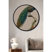 Teona Ahşap Çerçeve Görünümlü Göz Alıcı Tavus Kuşu Ahşap Mdf Dekoratif Ev Duvar Tablo Yuvarlak Ev Duvar Tablo