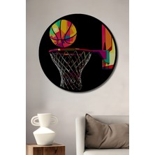 Teona Ahşap Çerçeve Görünümlü Renkli Basketbol Ahşap Mdf Dekoratif Ev Duvar Tablo Yuvarlak Ev Duvar Tablo