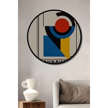 Teona Ahşap Çerçeve Görünümlü Bauhaus Geometrisi Dekoratif Ahşap Mdf Ev Duvar Tablo Yuvarlak Ev Duvar Tablo