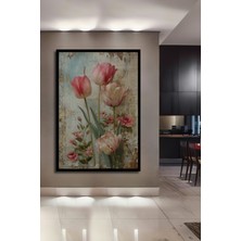 Teona Ahşap Çerçeve Görünümlü Lale Bahçesi Ahşap Mdf Dekoratif Ev Duvar Tablo Dikdörtgen Ev Duvar Tablo