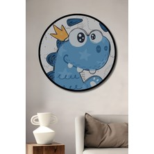 Teona Ahşap Çerçeve Görünümlü Mavi Taçlı Dinozor Dekoratif Ahşap Mdf Ev Duvar Tablo Yuvarlak Ev Duvar Tablo