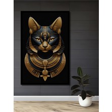 Teona Ahşap Çerçeve Görünümlü Antik Mısır Kedi Ahşap Mdf Dekoratif Ev Duvar Tablo Dikdörtgen Ev Duvar Tablo
