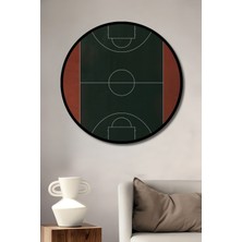 Teona Ahşap Çerçeve Görünümlü Basketbol Sahası Dekoratif Ahşap Mdf Ev Duvar Tablo Yuvarlak Ev Duvar Tablo