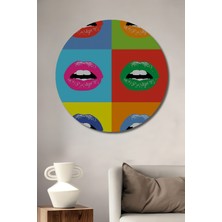 Teona Ahşap Pop Art Renkli Dudaklar Ahşap Mdf Dekoratif Ev/işyeri Duvar Tablo Yuvarlak Ev/işyeri Duvar Tablo