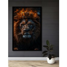 Teona Ahşap Çerçeve Görünümlü Kral Aslan Taçlı Ahşap Mdf Dekoratif Ev Duvar Tablo Dikdörtgen Ev Duvar Tablo