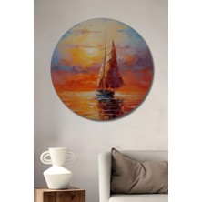 Teona Ahşap Gün Batımında Yelkenli Dekoratif Ahşap Mdf Ev/işyeri Duvar Tablo Yuvarlak Ev/işyeri Duvar Tablo