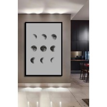 Teona Ahşap Çerçeve Görünümlü Ay Evreleri Ahşap Mdf Dekoratif Ev Duvar Tablo Dikdörtgen Ev Duvar Tablo