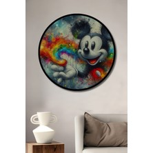 Teona Ahşap Çerçeve Görünümlü Mickey Mouse Renkli Ahşap Mdf Dekoratif Ev Duvar Tablo Yuvarlak Ev Duvar Tablo