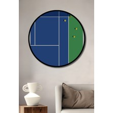 Teona Ahşap Çerçeve Görünümlü Tenis Kortu Dekoratif Ahşap Mdf Işyeri Duvar Tablo Yuvarlak Işyeri Duvar Tablo