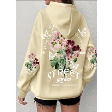 Amor Face Büyük Beden Özel Tasarım Kapüşonlu Street Garden Sırt Baskılı Oversize Kadın Sweatshırt