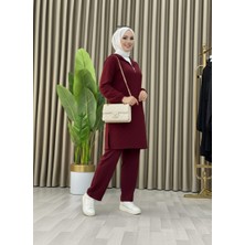 Mismoly Taş Detaylı Kapüşonlu Fermuarlı Ikili Tunik Takım