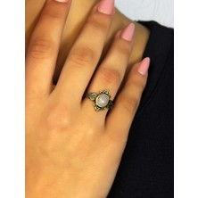 Esha Store Doğal Taş Pembe Kuvars Taşlı Antik Model Kadın Ayarlanabillir Yüzük EUY78PK