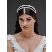 Magic Tiara Işıltılı Taş Detaylı Çift Sıra Şık Taç – Gelin, Nişan, Özel Gün ve Davet Saç Aksesuarı