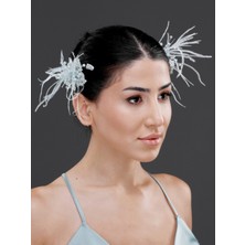 Magic Tiara Inci ve Tüy Detaylı Gelin, Nişan ve Özel Davet Saç Aksesuarı (2'li paket)