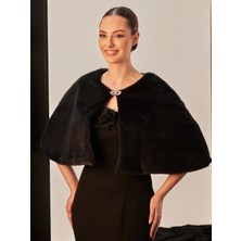 Magic Tiara Pelerin Model Siyah Kürk Etol – Şık ve Zarif Davet Aksesuarı