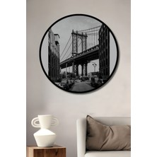 Teona Ahşap Çerçeve Görünümlü Manhattan Köprüsü Dekoratif Ahşap Mdf Ev Duvar Tablo Yuvarlak Ev Duvar Tablo