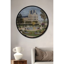 Teona Ahşap Çerçeve Görünümlü Peyzajlı Tarihi Şato Bahçesi Ahşap Mdf Dekoratif Tablo Yuvarlak Tablo