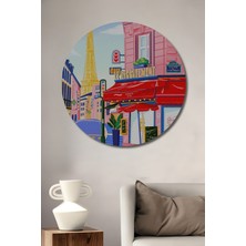 Teona Ahşap Paris Sokakları Eyfel Kulesi Dekoratif Ahşap Mdf Tablo Yuvarlak Tablo