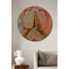 Teona Ahşap Lotus Çiçeği ve Dua Eden Eller Ahşap Mdf Dekoratif Tablo Yuvarlak Tablo