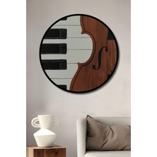 Teona Ahşap Çerçeve Görünümlü Piyano ve Keman Dekoratif Ahşap Mdf Ev Duvar Tablo Yuvarlak Ev Duvar Tablo